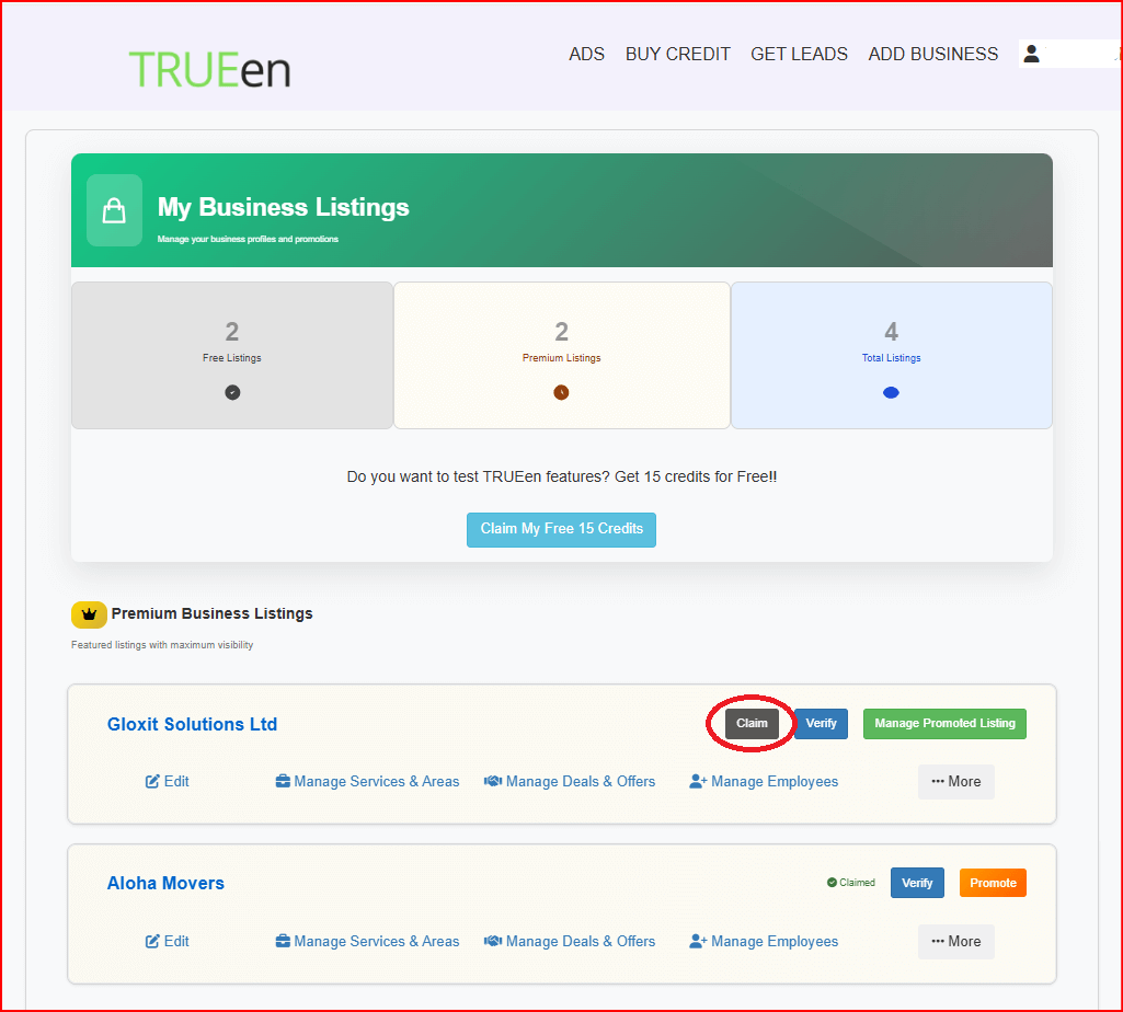 Claim button interface