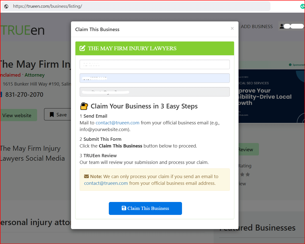 Claim verification form
